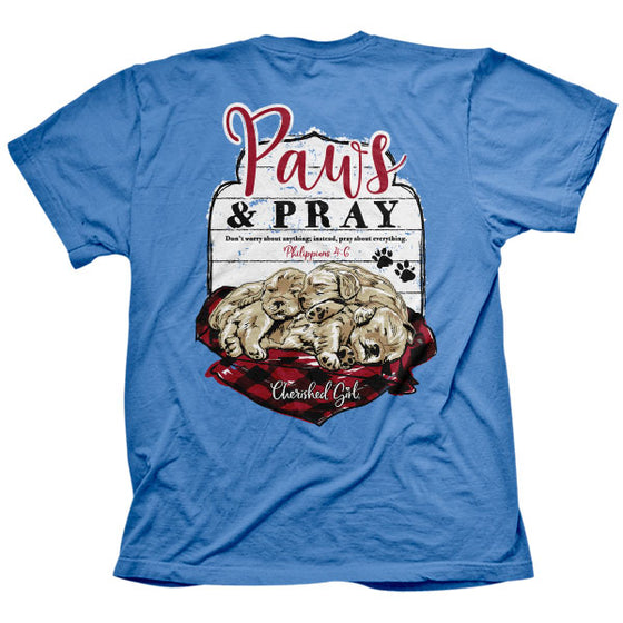 "Paws & Pray" Womens T-Shirt by Cherished Girl - Christian T-Shirt